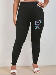 Women's Plus Funny Rabbit Print High Rise Yoga Leggings