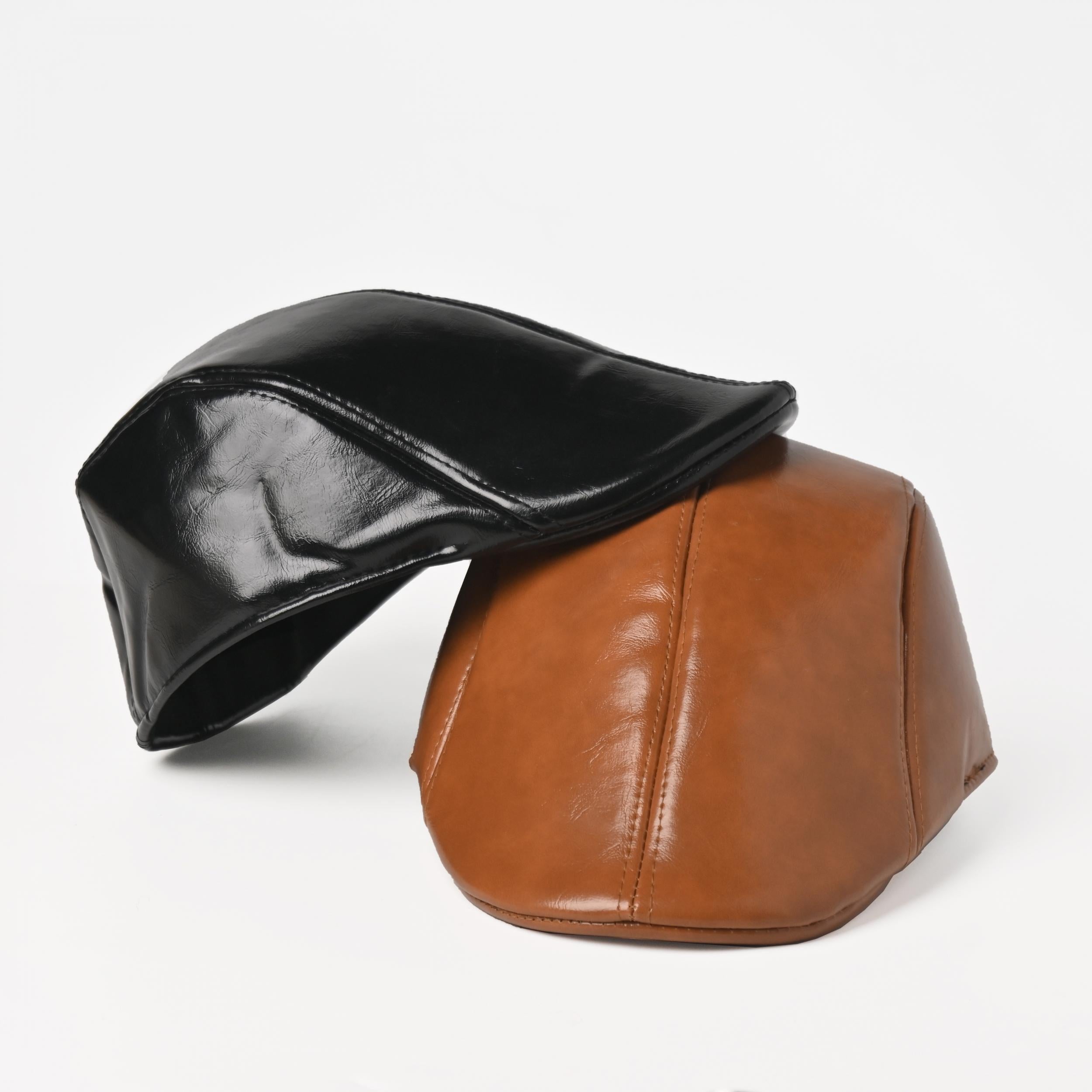 Men's Leather Beret Outdoor Street Solid Hat Vintage Newsboy Hat