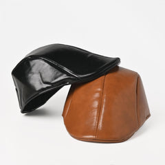 Men's Leather Beret Outdoor Street Solid Hat Vintage Newsboy Hat