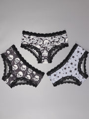 Gothic Lace Hipster Panties Halloween Print Intimates Women's Underwear