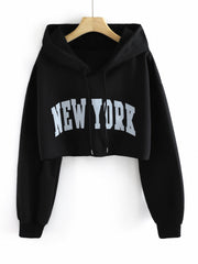 Letter Graphic Drop Shoulder Hoodie Long Sleeve Drawstring Hooded Sweatshirt