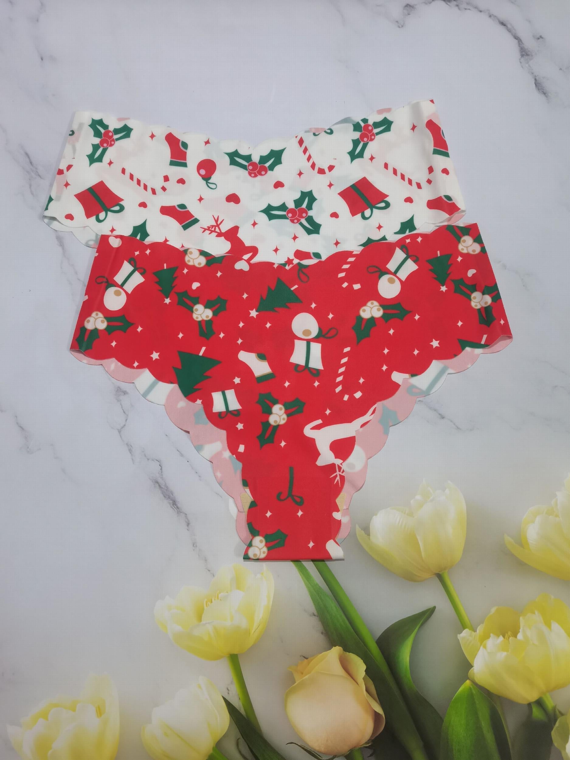 6pcs Christmas Print Briefs Scallop Trim Panties Women's Lingerie