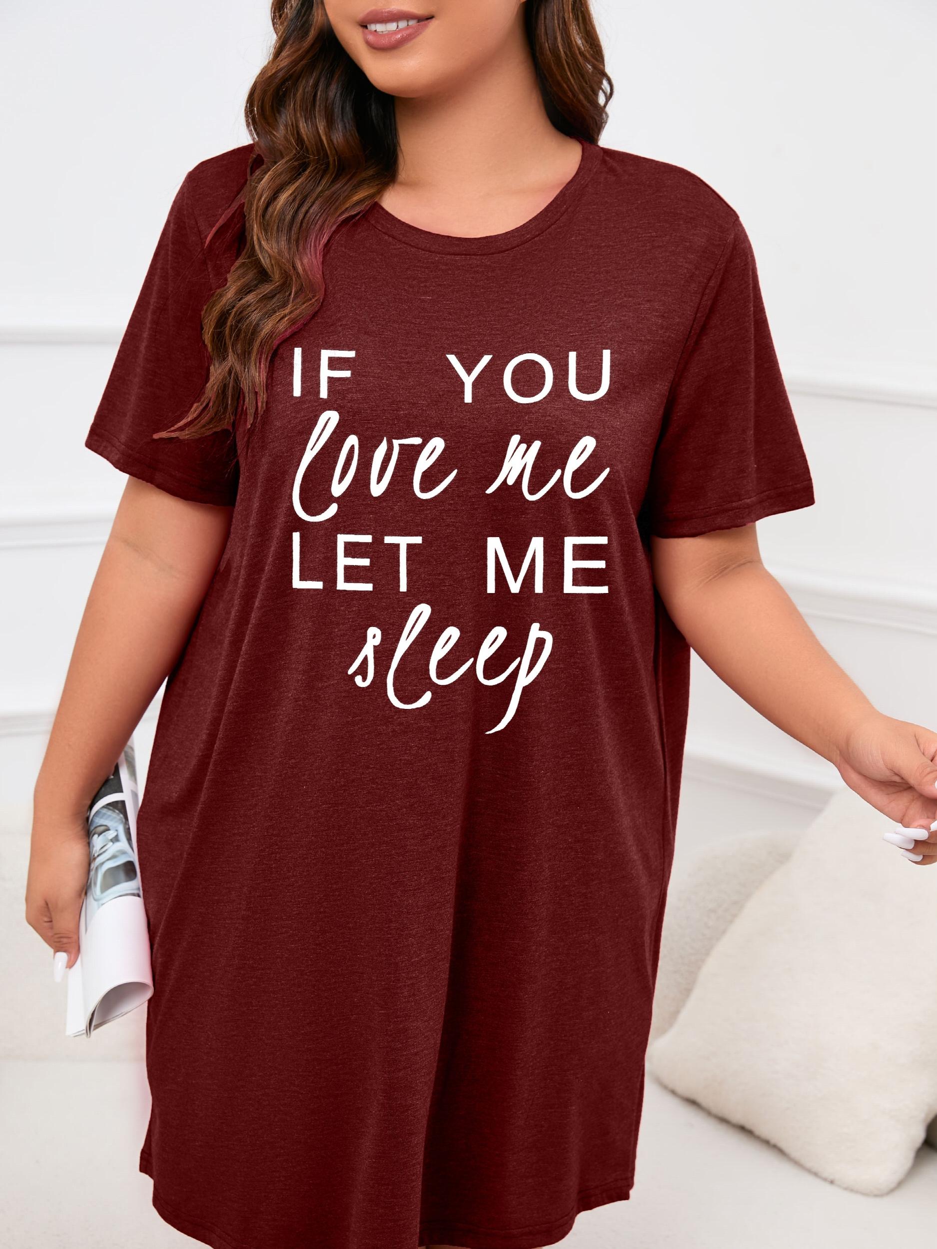 Casual Nightdress Women's Plus Letter Print Short Sleeve Tee Sleep Dre