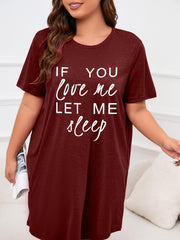 Casual Nightdress Women's Plus Letter Print Short Sleeve Tee Sleep Dre