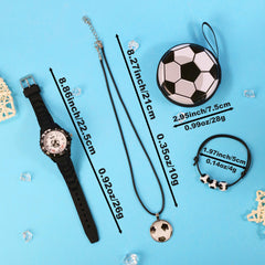 4pcs Boys Quartz Watch Set European and American Sport Style Soccer Wristwatch