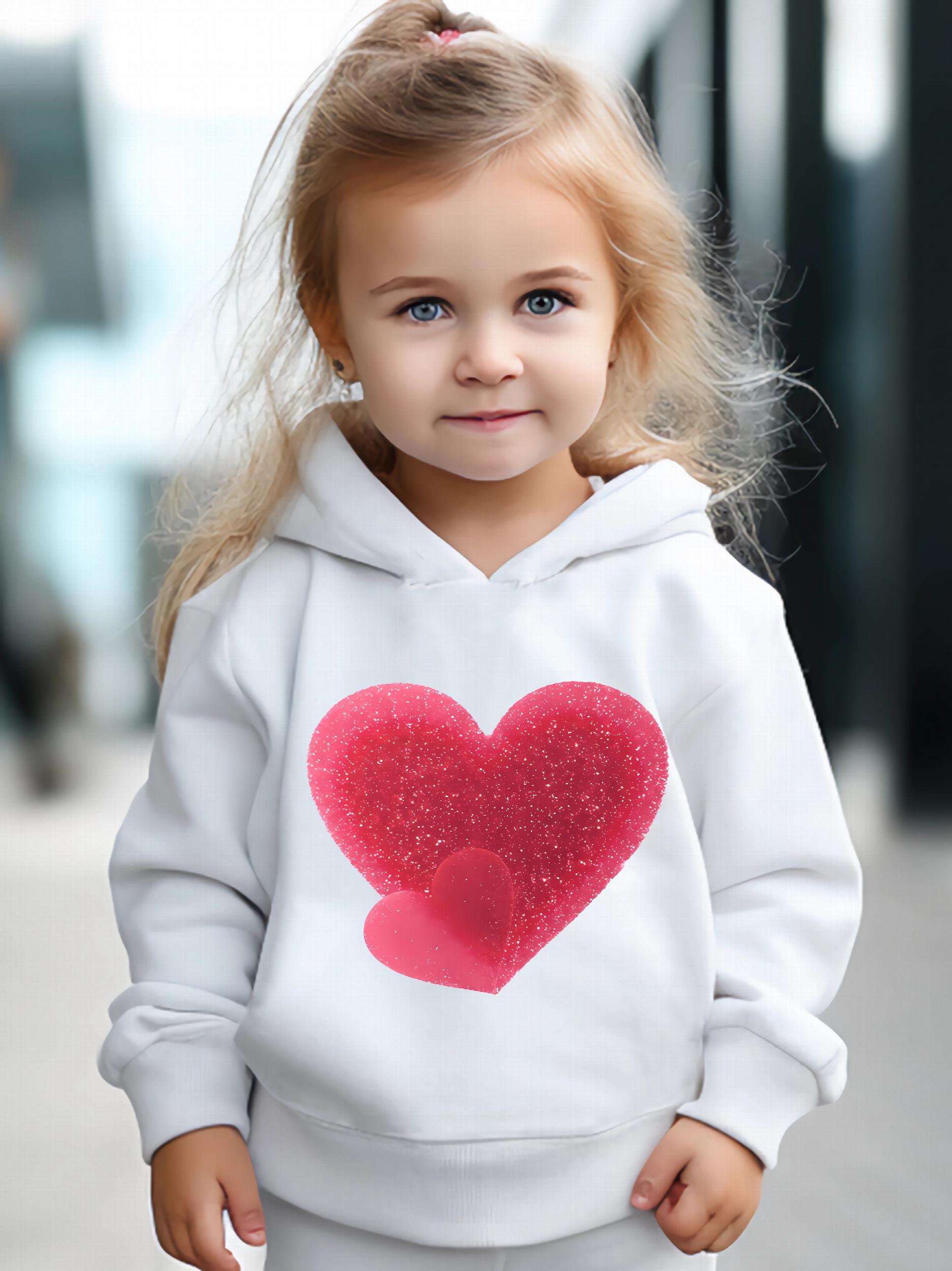 Girls 2pcs Heart Pattern Hooded Sweatshirt and Sweatpants Set