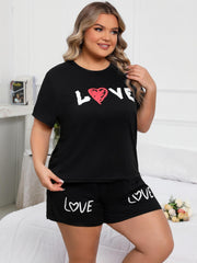 Women's Pajama Set Letter & Heart Print T Shirt & Shorts L