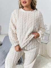 Flannel Pajama Set Solid Textured Top & Pants Lounge Two Piece