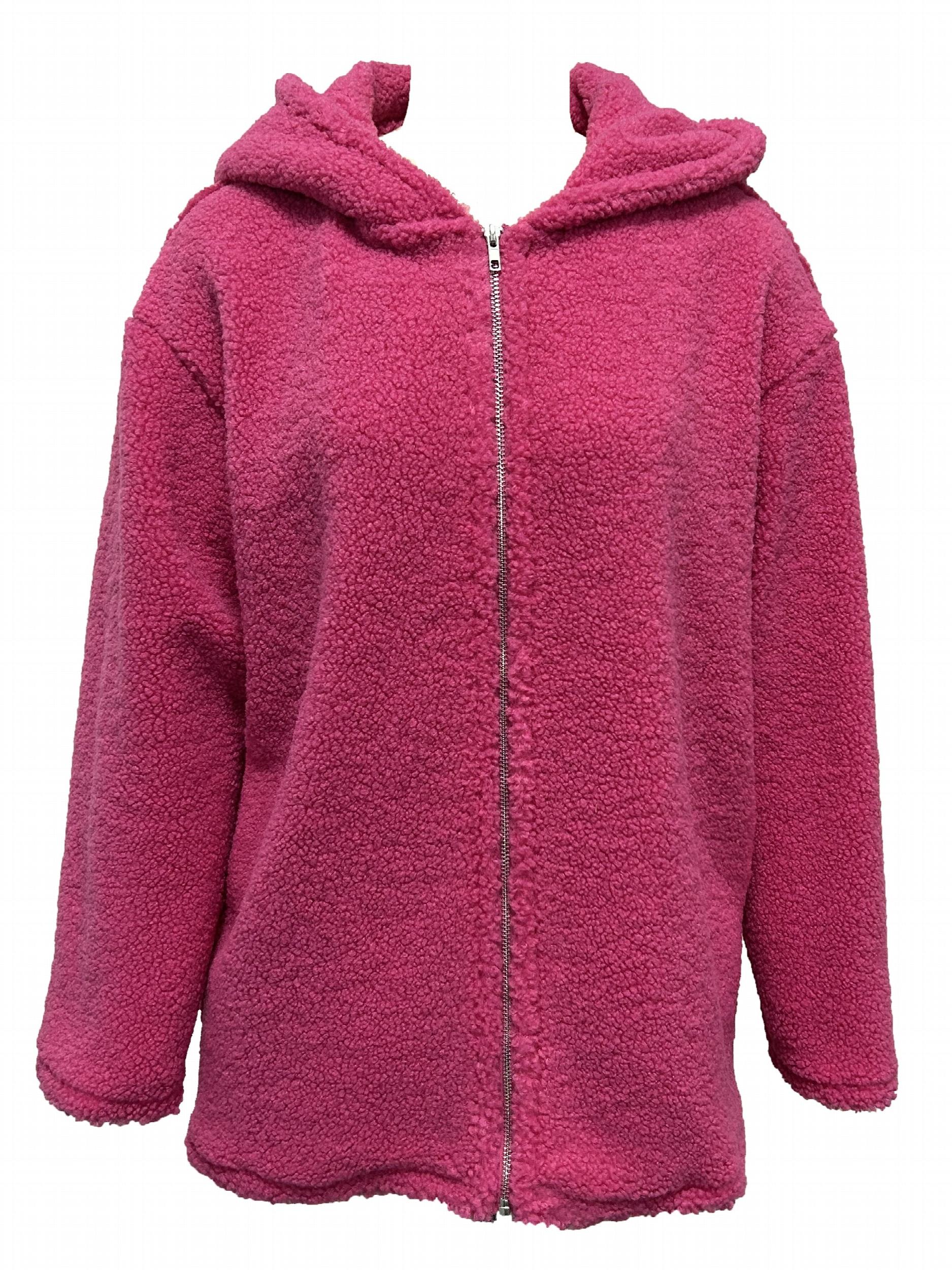 Zip Front Hoodie Plush Coat Solid Long Sleeve Outwear Women's Clothing