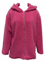 Zip Front Hoodie Plush Coat Solid Long Sleeve Outwear Women's Clothing