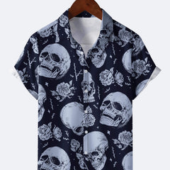 Men's Rose & Skull Print Hawaiian Shirt