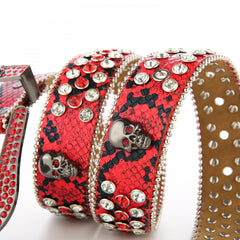 Vintage Punk Skull Buckle Rhinestone Snake Pattern Belt
