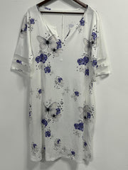 Floral & Butterfly Printed Casual Dress with Mesh Sleeves & Pockets