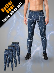 Men's 3pcs Solid Leggings Active Quick Drying Sports Compression Pants