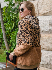 Leopard Colorblock Teddy Fuzzy Hoodie