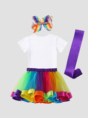 Toddler Girls Rainbow Unicorn T Shirt & Mesh Tutu Skirt Set For Birthday Party