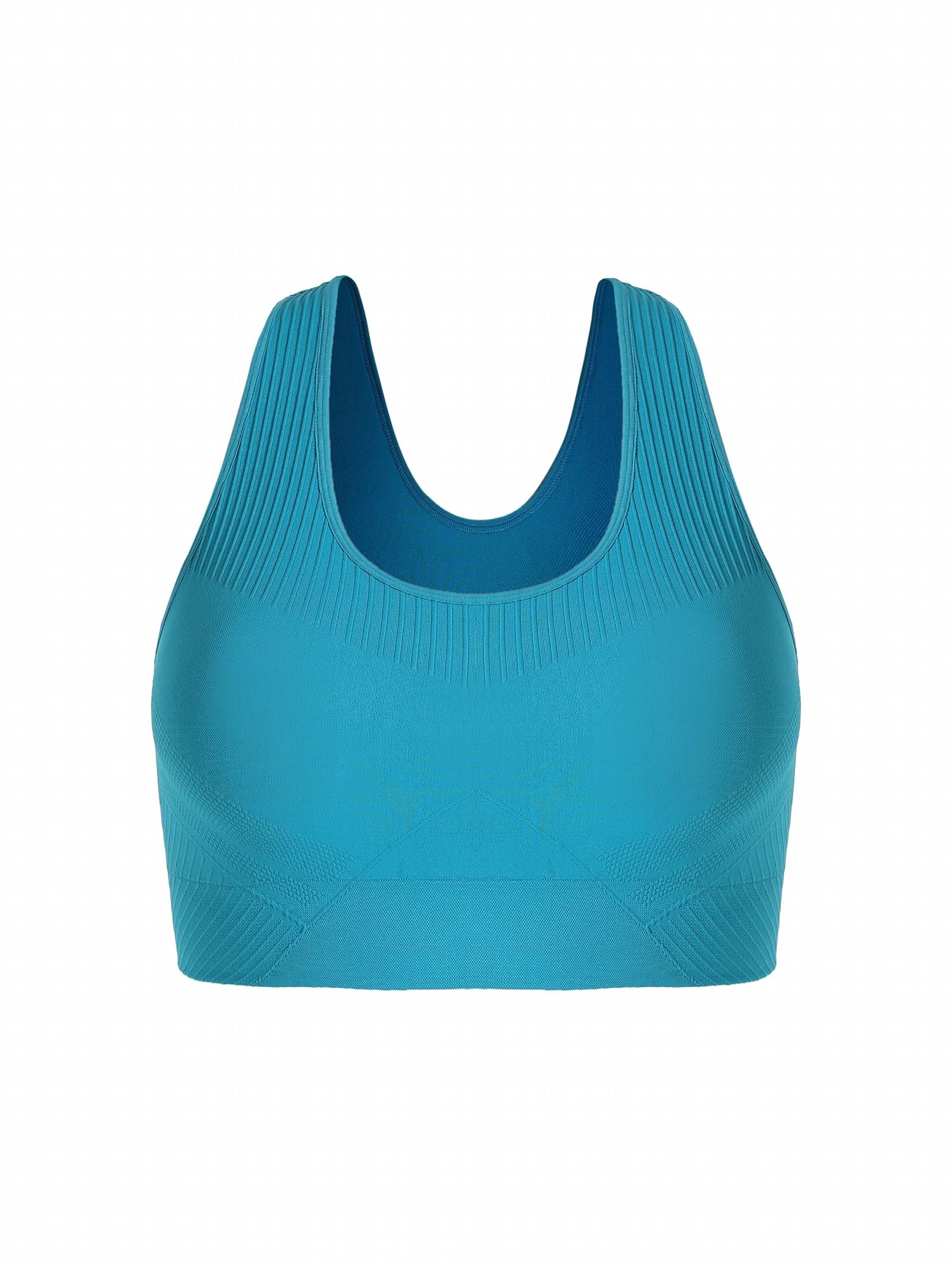 Sports Bra Women's Plus Solid Ribbed Round Neck High Stretch