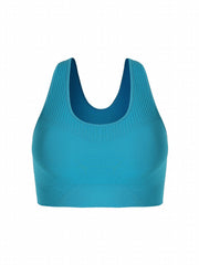 Sports Bra Women's Plus Solid Ribbed Round Neck High Stretch