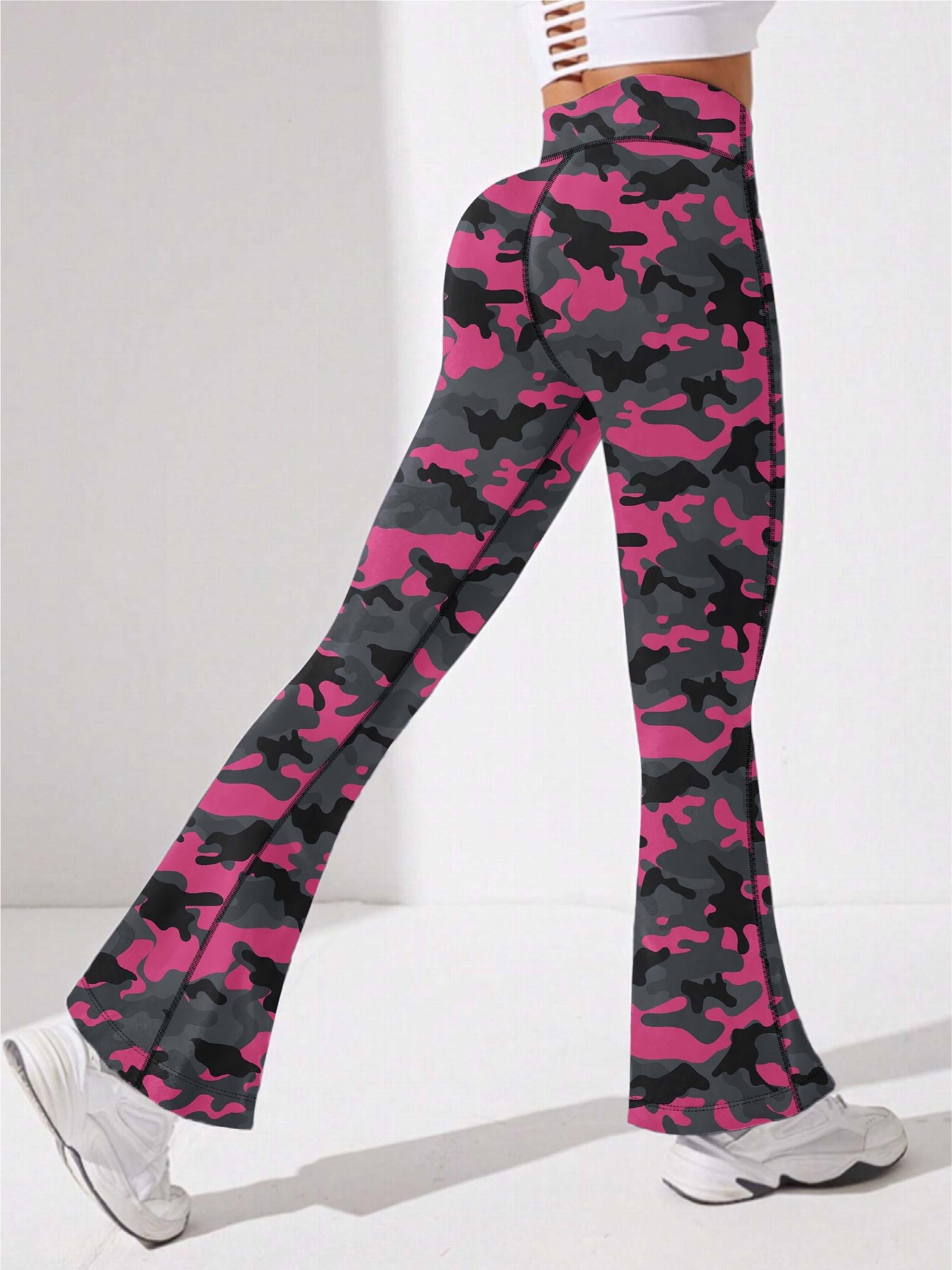 Women's Camo Print Flared Pants High Waist Bootcut Leggings