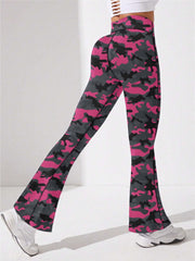 Women's Camo Print Flared Pants High Waist Bootcut Leggings