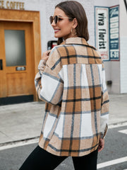 Plaid Print Shacket Button Front Collar Outerwear