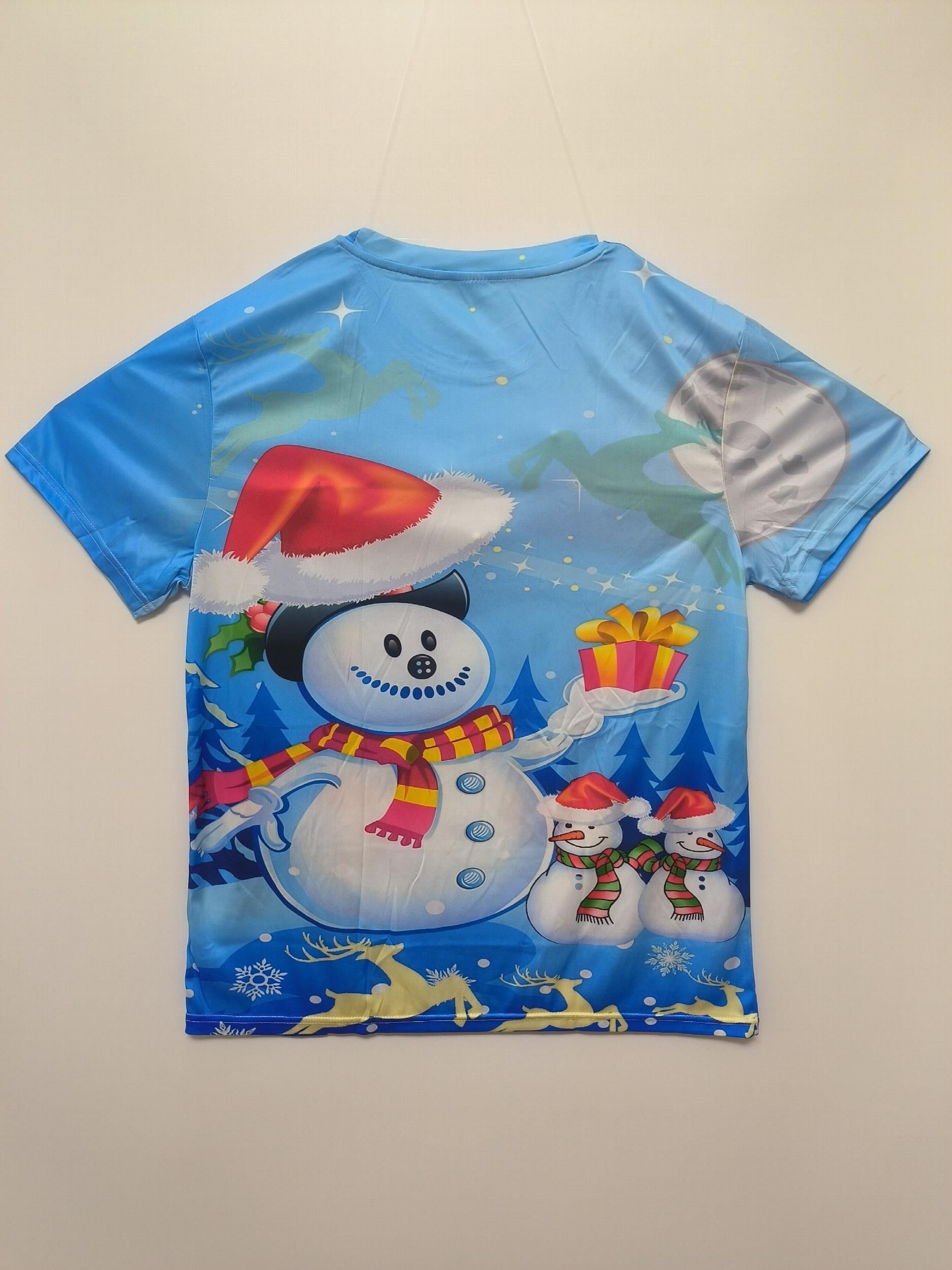 Christmas Snowman Print Men's Graphic T-shirt Casual Comfy Tees