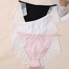 3 Pack Plus Size Panties Set with Contrast Lace - Soft and Stretchy