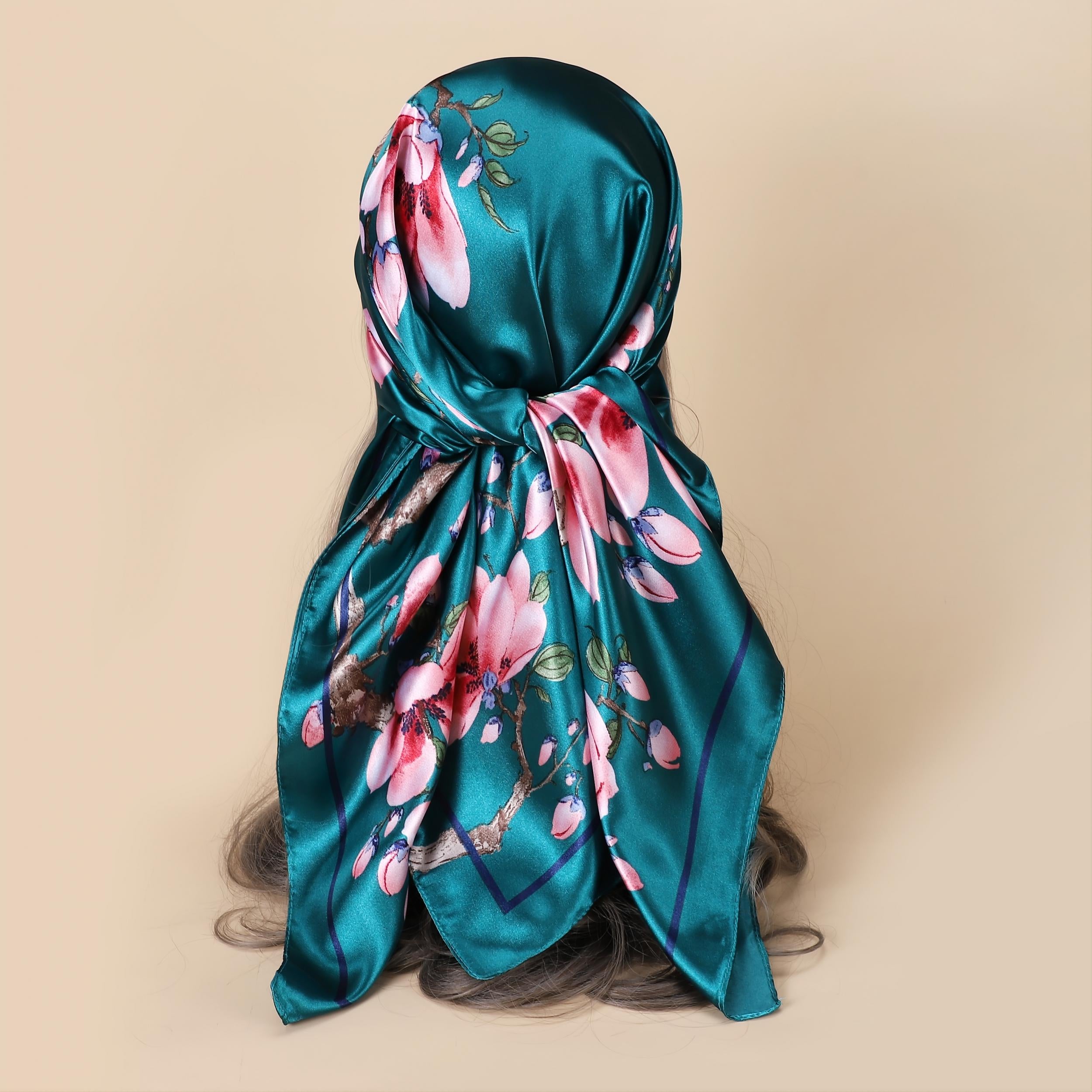 Vintage Floral Bandana Scarf Lightweight Silk Neck Scarfs
