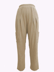 Elastic Waist Cropped Pants with Pockets for Women