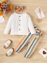 Toddler Girls Ruffle Long Sleeve Top Multicolor Striped Trousers Set