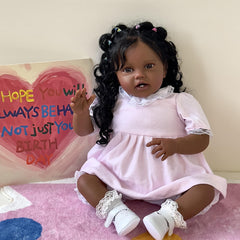 24" Reborn Doll Soft Vinyl Handrooted Curly Hair Dress Up Toy