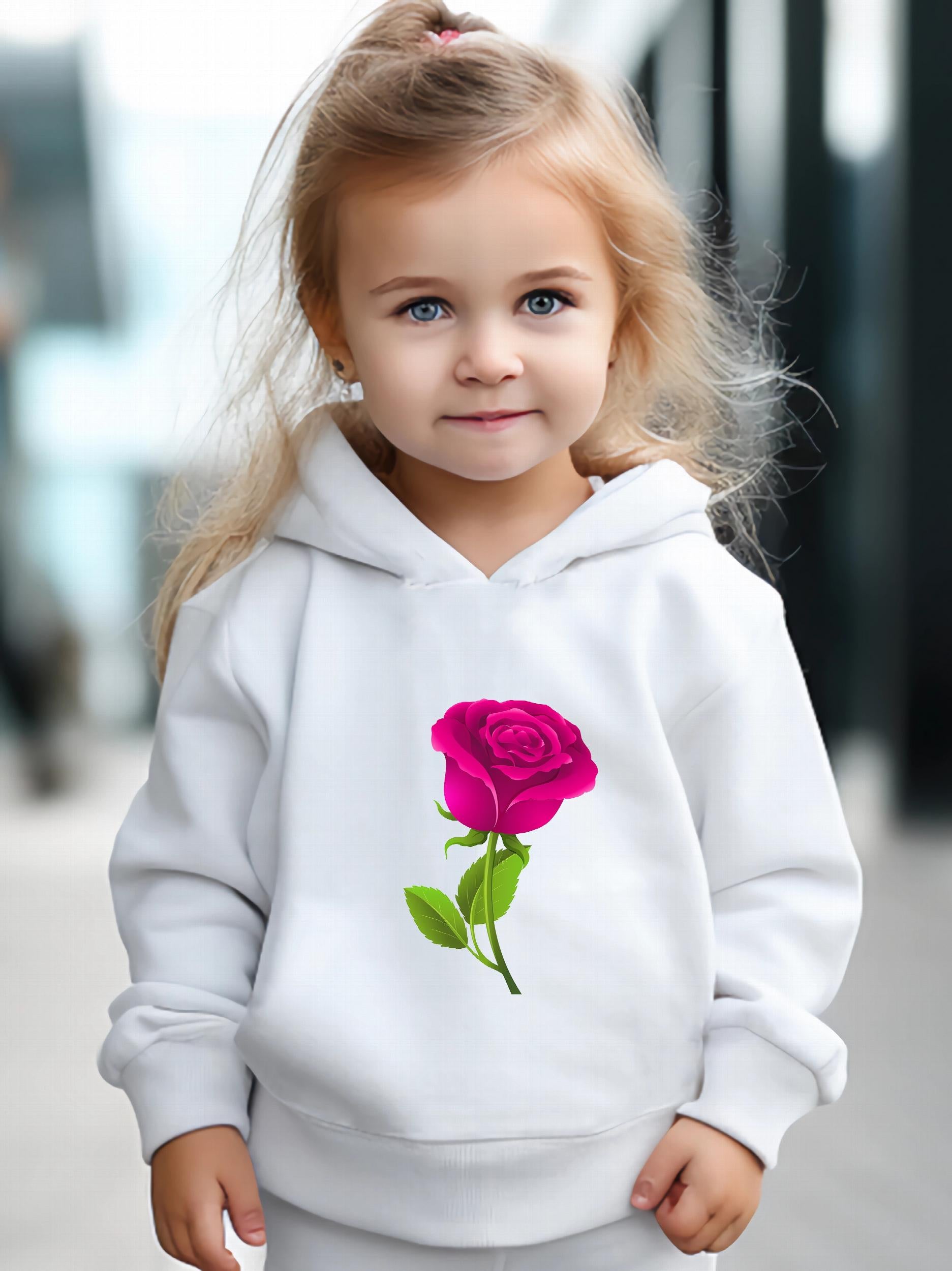 2pcs Rose Print Outfits Girls Hoodies Jogger Pants Set For Girls Sports