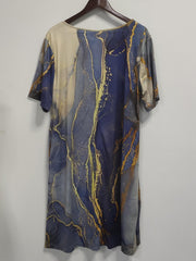 Women's Plus Marble Print Short Sleeve Round Neck Dress With Pockets