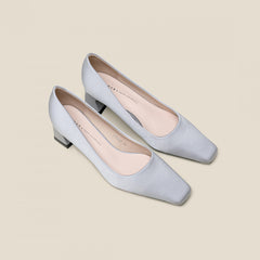 Women's Square Toe Chunky Heel Slip-On Pumps - Casual Shoes