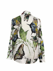 Dragonfly & Butterfly Print Long Sleeve Blouse