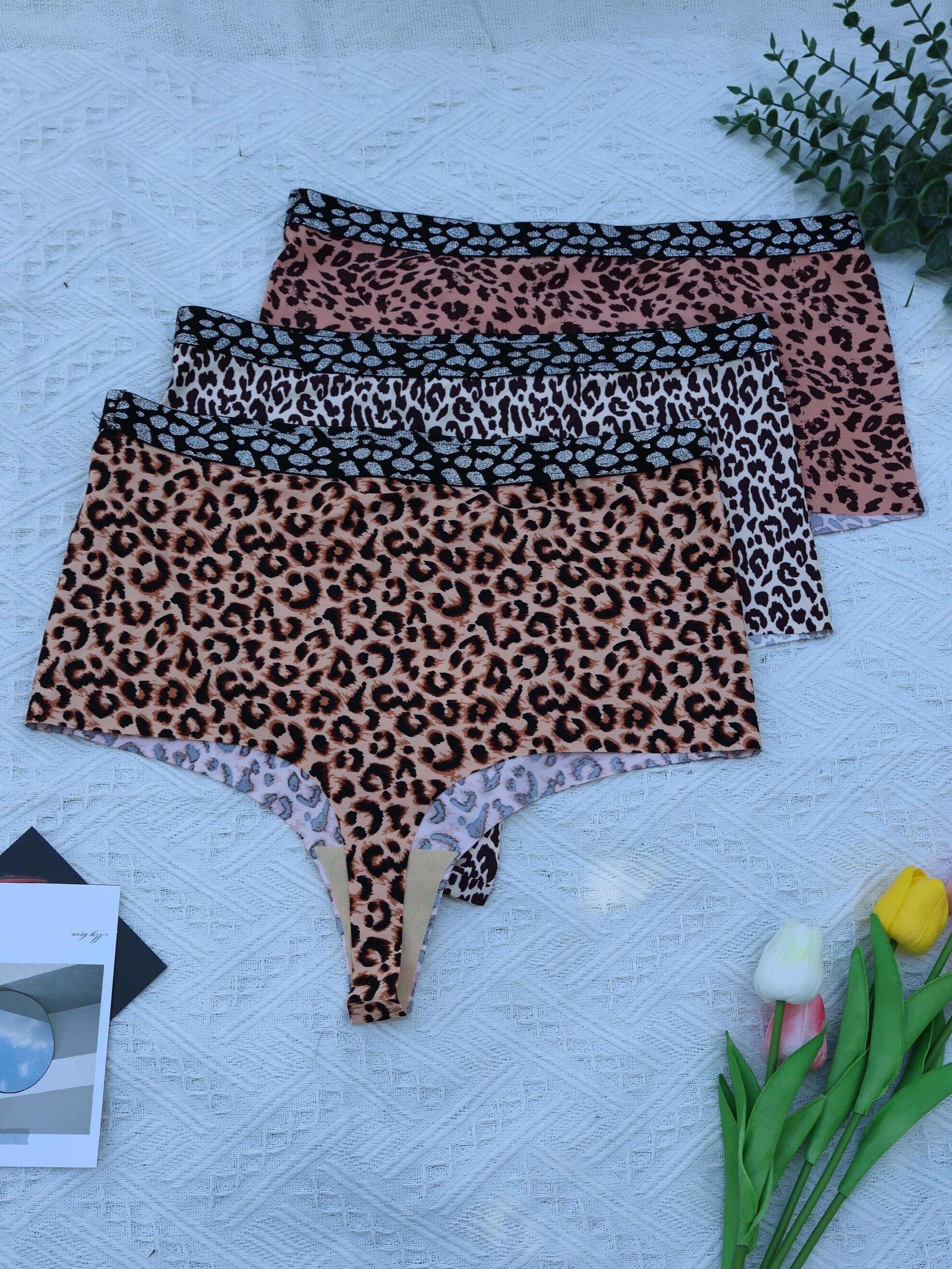 3 Pack Plus Size Sexy Panties Set Women's Leopard Print Seamless