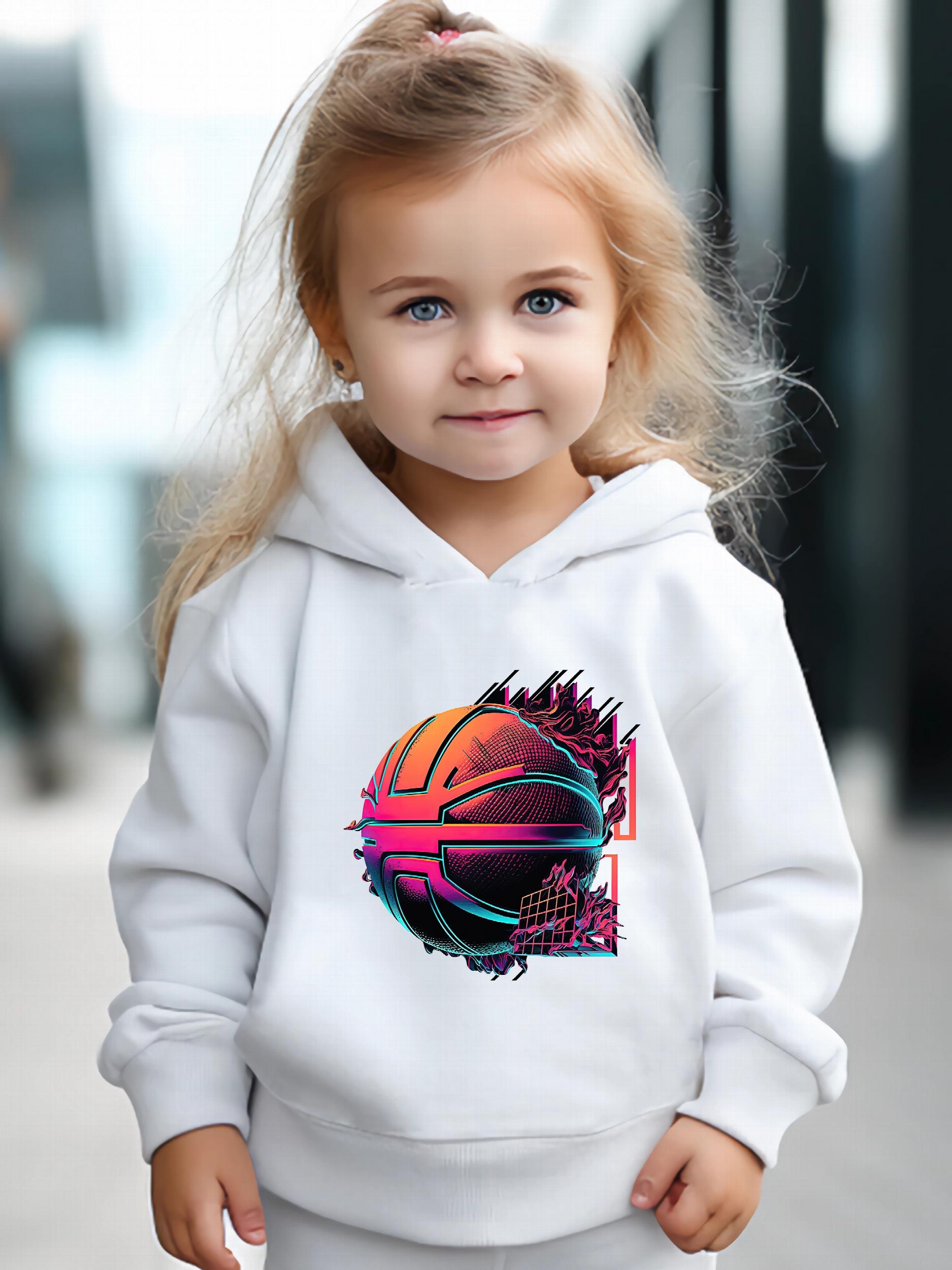 2pcs Basketball Print Outfits Girls Hoodies Jogger Pants Set For Girls Sports