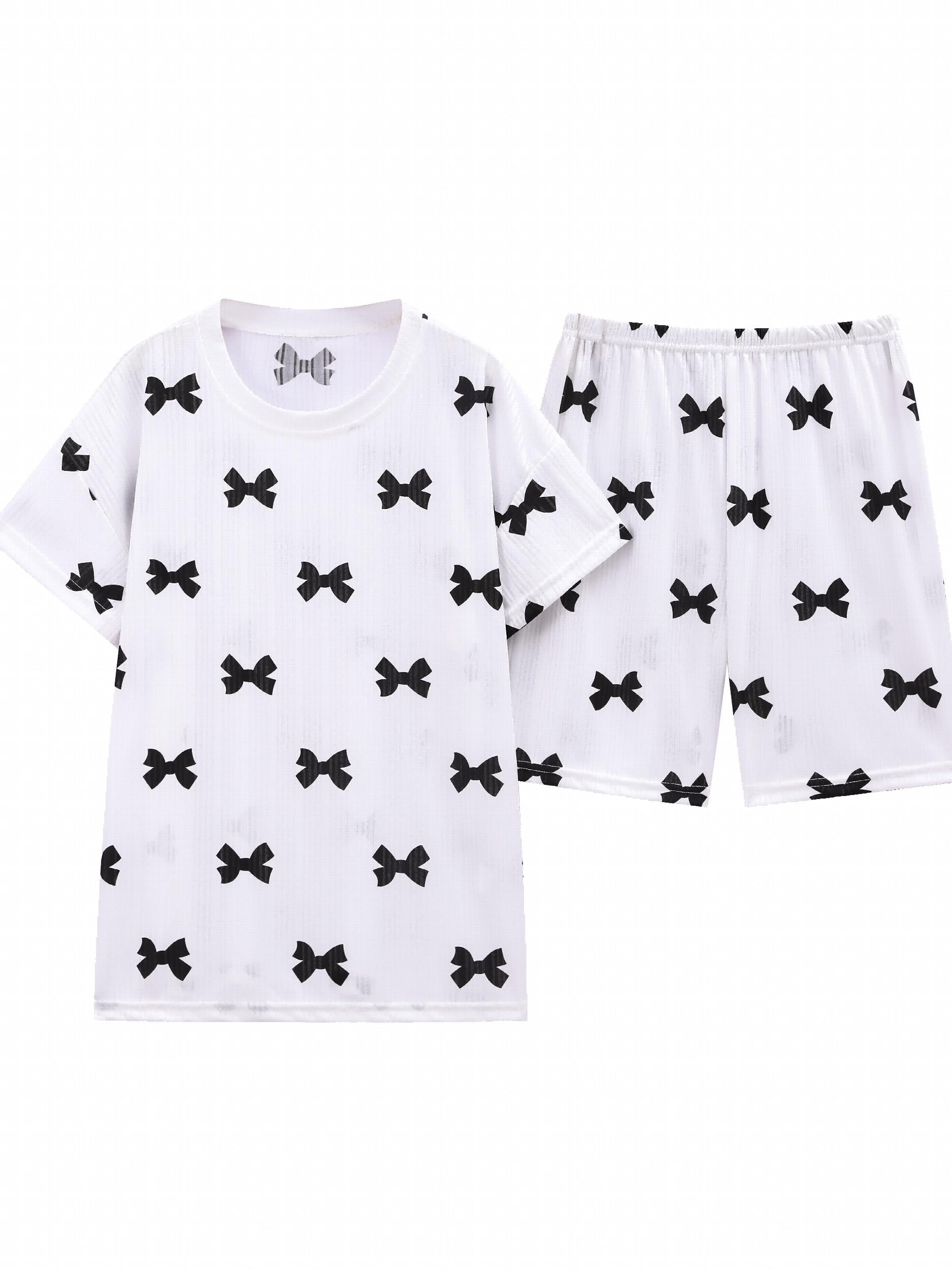 Bow Knot Print Short Sleeve Pajama Set