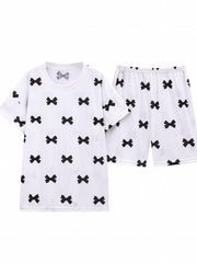 Bow Knot Print Short Sleeve Pajama Set