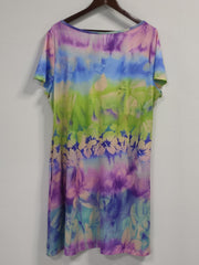 Plus Size Floral Print Short Sleeve Dress With Pockets