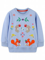 Girls Elephant Embroidery Sweatshirt Long Sleeve Pullover Cotton Tops For Kids