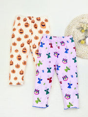 2pcs Pumpkin & Bell Print Cropped Leggings For Toddler Girls