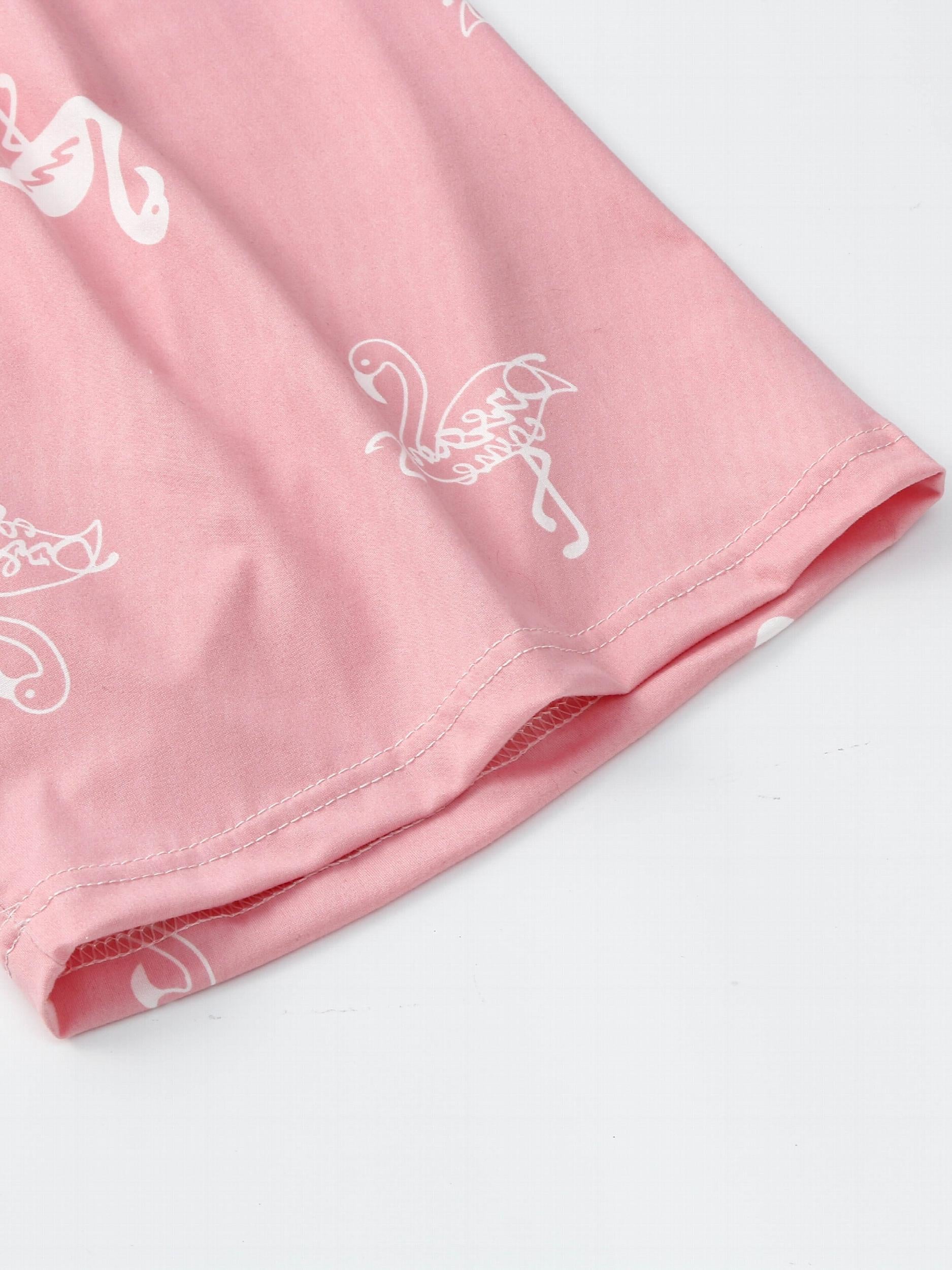 Flamingo Print Elastic Waist Loungewear Shorts