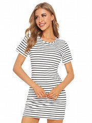 Striped Print Dress Crew Neck Short Sleeve Summer Dress Women's Clothing