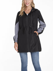 Hooded Windbreaker Jacket Long Sleeve Trench Coat