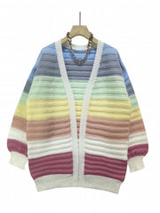 Women's Block Open Front Cardigan Long Sleeve Sweater