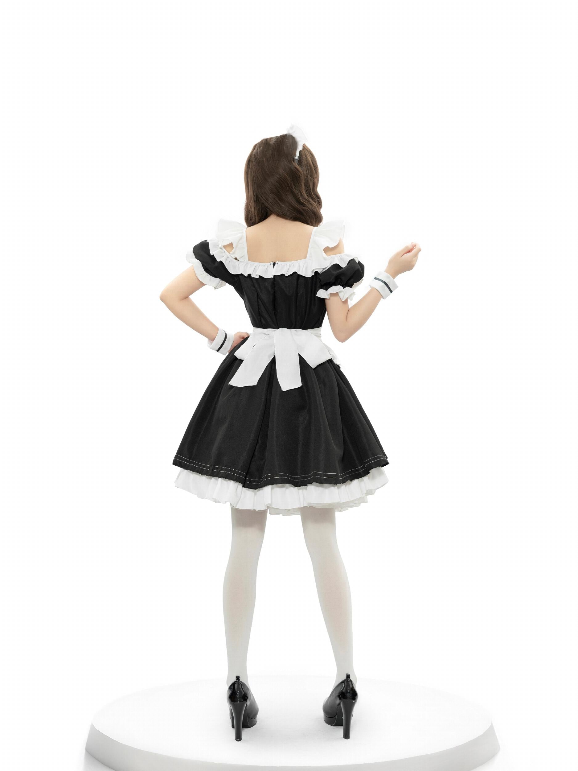 Sexy Maid Role Play Costume Ruffle Bow Dress Lingerie