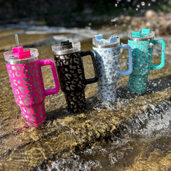 40oz Leopard Coffee Mug Leakproof Insulated Portable for Outdoor Sports