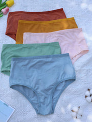 5 Pack Plus Size Mid Waisted Seamless Solid Underwear Set