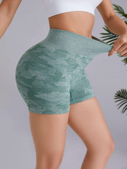 Plus Size Camo Print High Rise Yoga Shorts